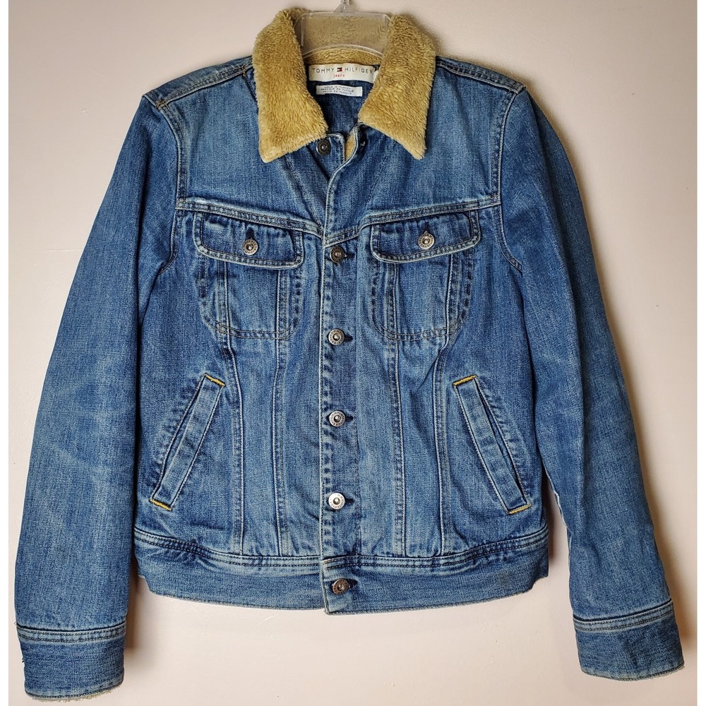 Vintage Y2K Tommy Hilfiger Denim Jean Trucker Jacket Sherpa Wool Women's‎ Medium
